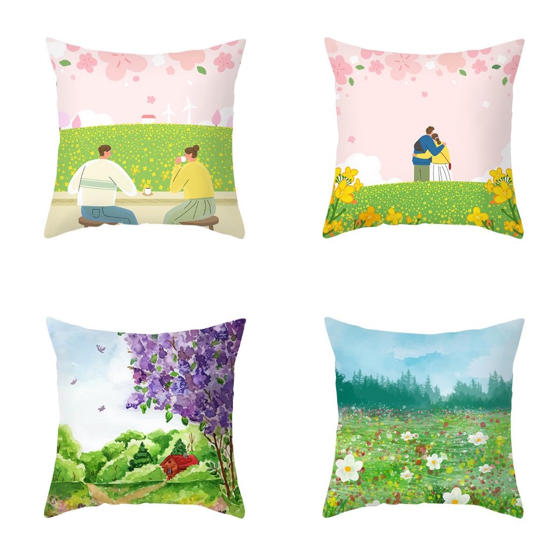 Chenlane Silk Pillow Cover With Zipper Sofa Cushion Covers Flower, Quotes Dinette Private Customisation 40x40 cm, 4Pcs