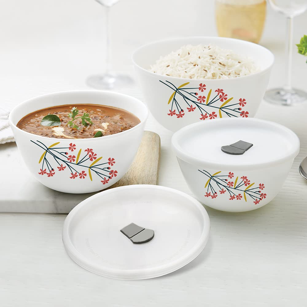 Buy Larah by BOROSIL Red Bud Mixing & Serving Bowl Set of 3 with Lid
