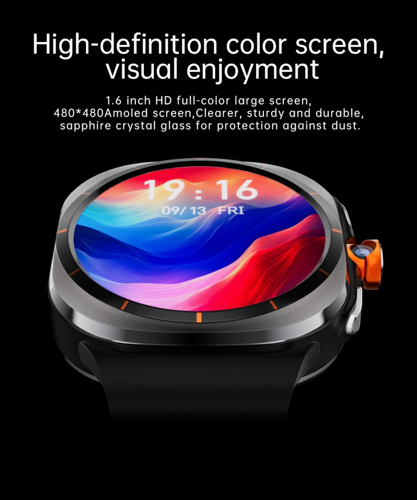 Smart Watch con display AMOLED da 1,6 pollici, monitoraggio della salute, batteria da 1480 mAh, fotocamera girevole, GPS, regali per ragazzi e ragazze