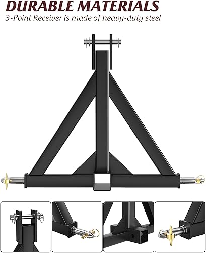 Miniatura 3 de Adaptador de barra de tracción de remolque receptor de 3 puntos de 2 pulgadas, compatible con tractor de categoría 1, compatible con enganche rápido