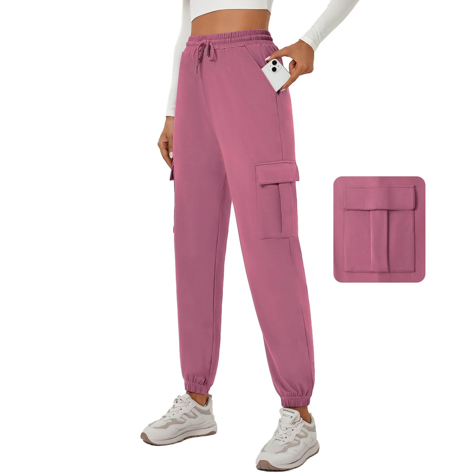 YOYOYOGA Womens Cargo Pants High Waisted Joggers Baggy Drawstring Sweatpants with Pockets Elastic Waist Athletic Pants