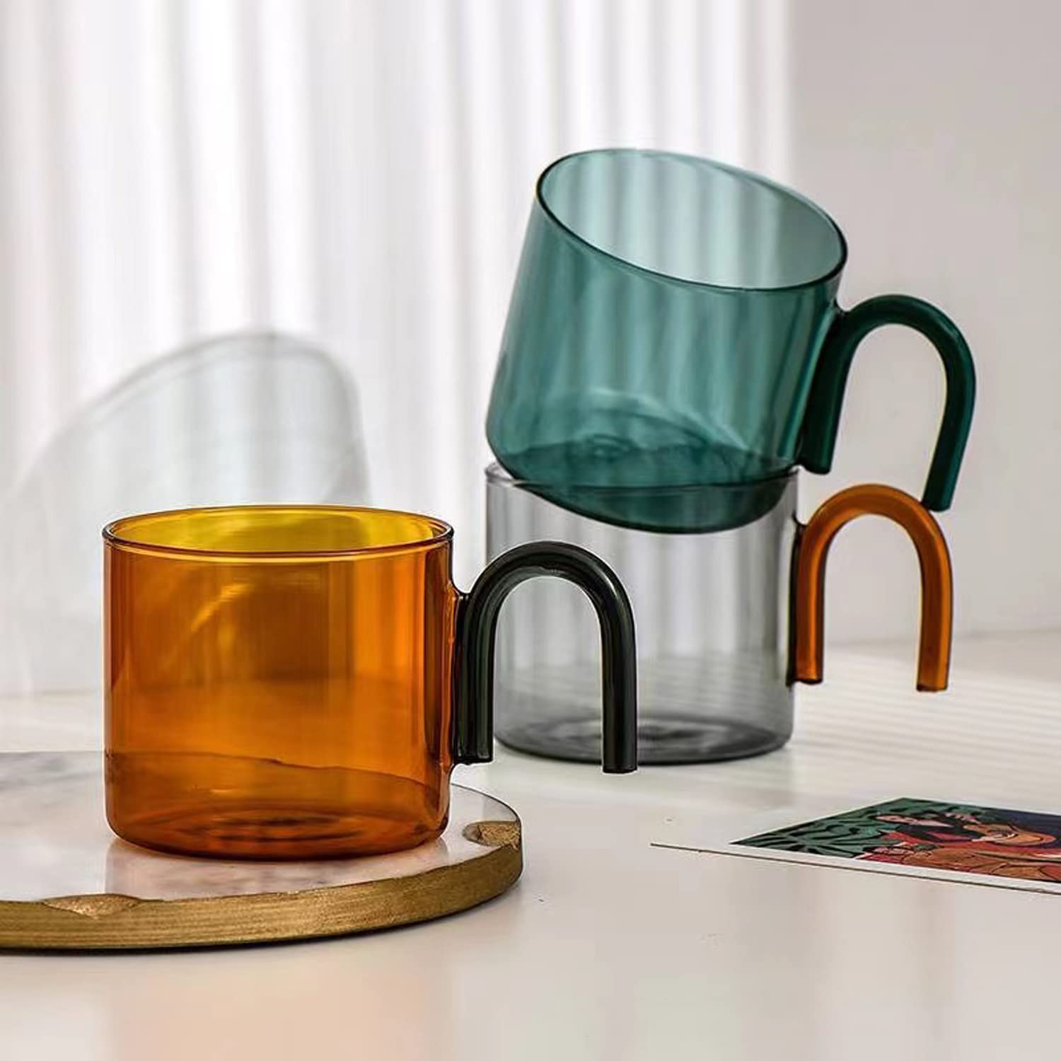 Taza de café, taza de café de vidrio con asa, taza de cereales de desayuno resistente al calor for espresso, latte, moca, capuchino, cereales, yogur, bebidas frías o calientes, regalo de cumpleaños, o