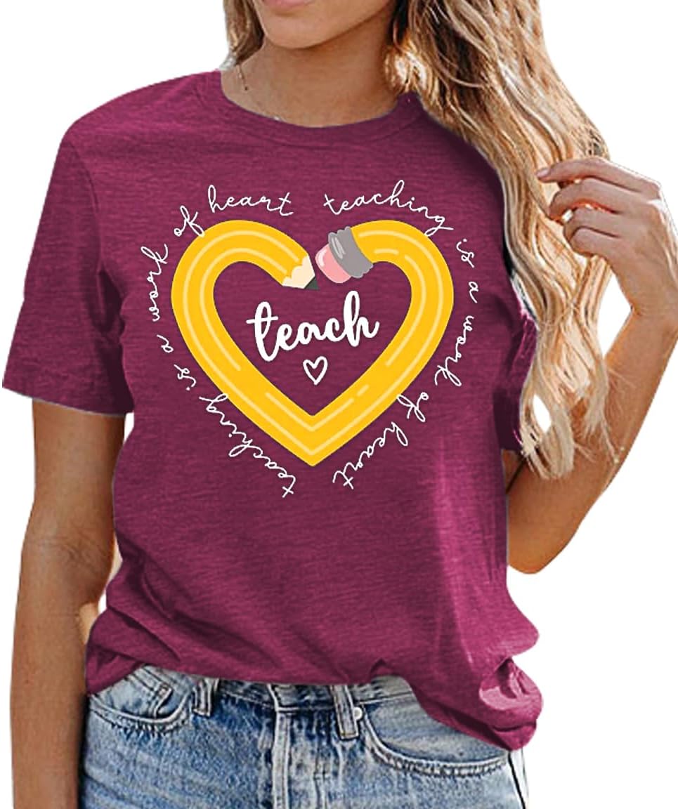 Teacher Shirts for Women Heart Teaching Appreciation Tshirt Funny Teacher Life Top - Image 3