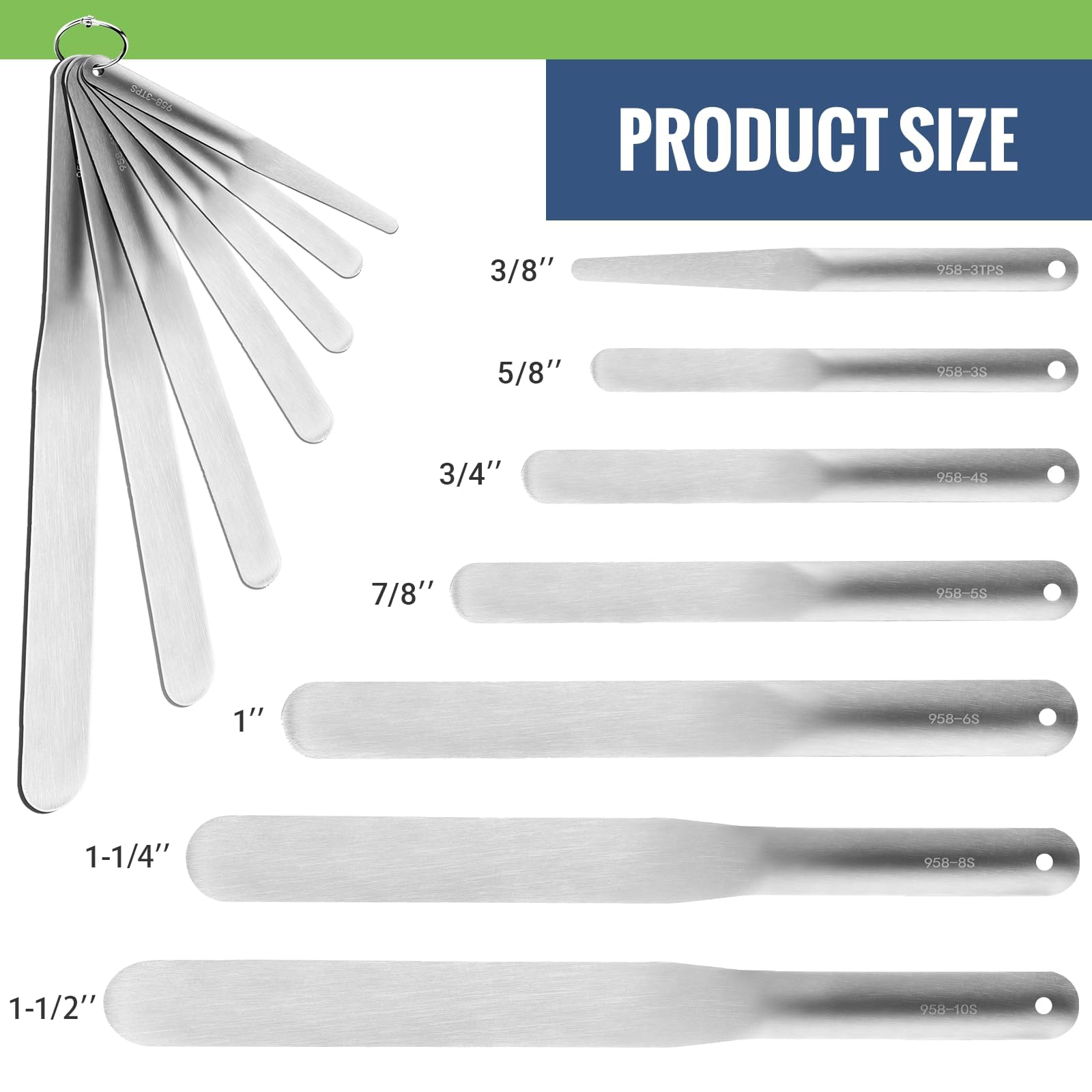Set di 7 spatole per calafataggio, in acciaio inossidabile, spatola per calafataggio Streamline da 3/8" a 1-1/2"