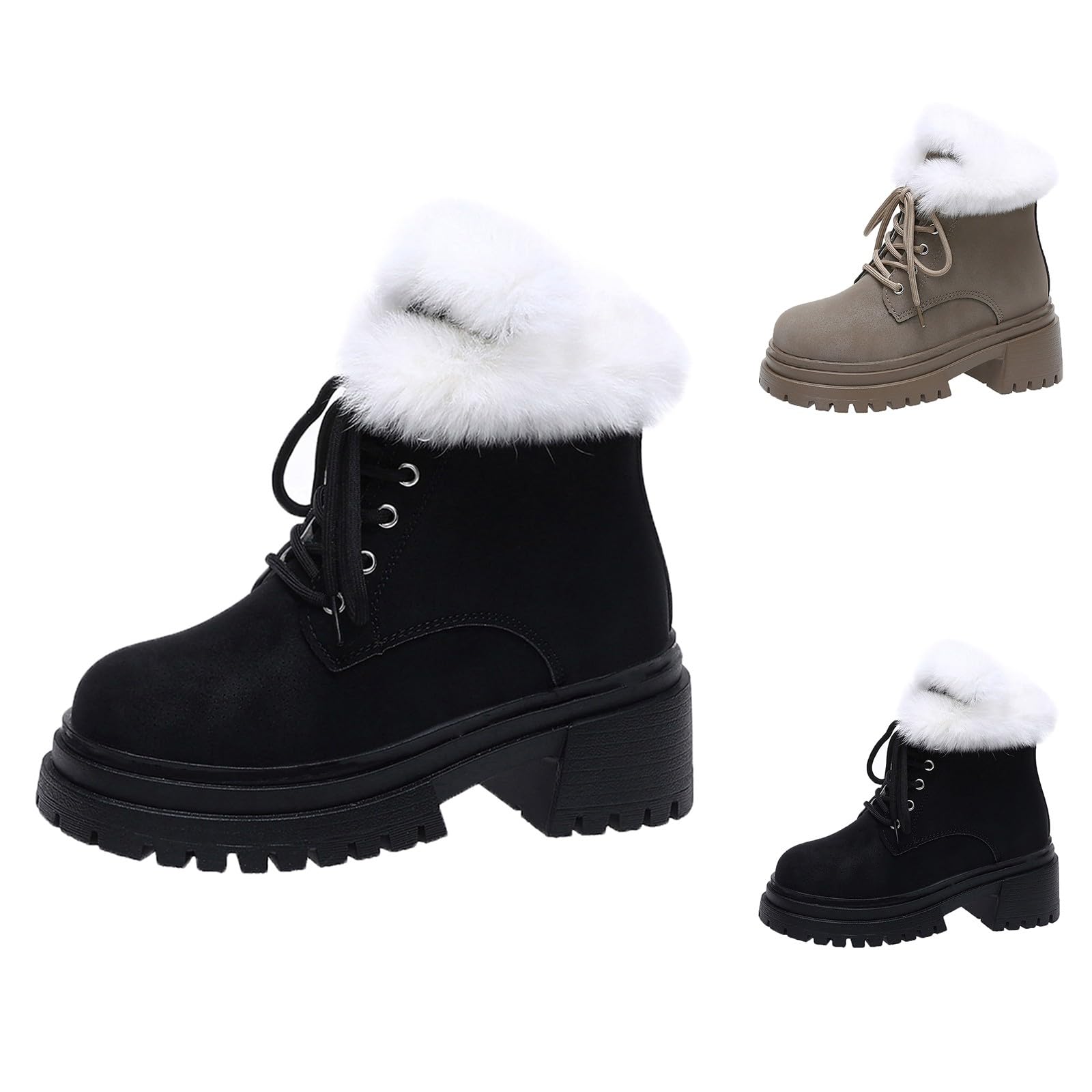 Botas con cordones para mujer, forradas, botas de invierno con plataforma