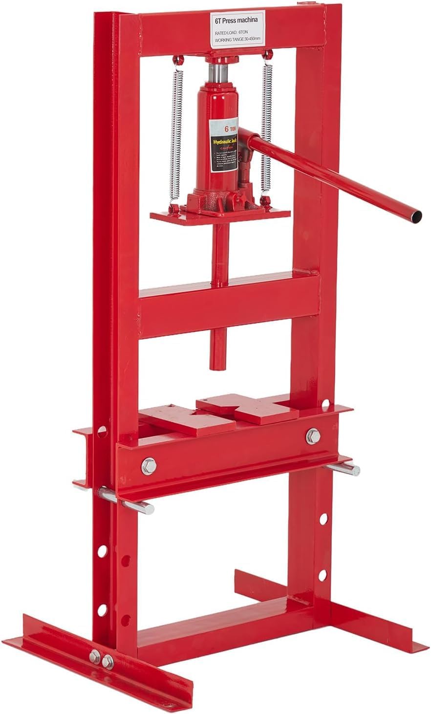 12 Ton Heavy Duty h-Frame Hydraulic Shop Press, Adjustable Height Work Table, Red Garage Floor Press for Bending/Straightening/Bearing Installation/u-Joints (with Plates)，Red
