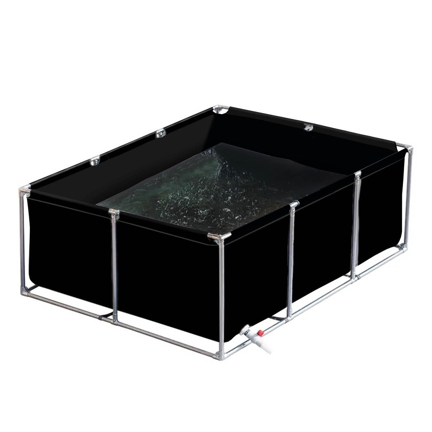 ERSINIAN Large PVC Canvas Fish PondAquarium Holding Tank for Koi Bing Easy Setup Ornamental Pool with Drain Valve Black 1.5x1x0.9m (4.9x3.3x2.9ft)