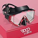 Adult Pano 3 Window Scuba Diving Mask, Tempered Glass Snorkel Mask Anti-Fog Swim Mask No Leakage Swim Goggles with Nose Cover Snorkeling Gear for Snorkeling, Freediving, Swimming (Crystal Red)