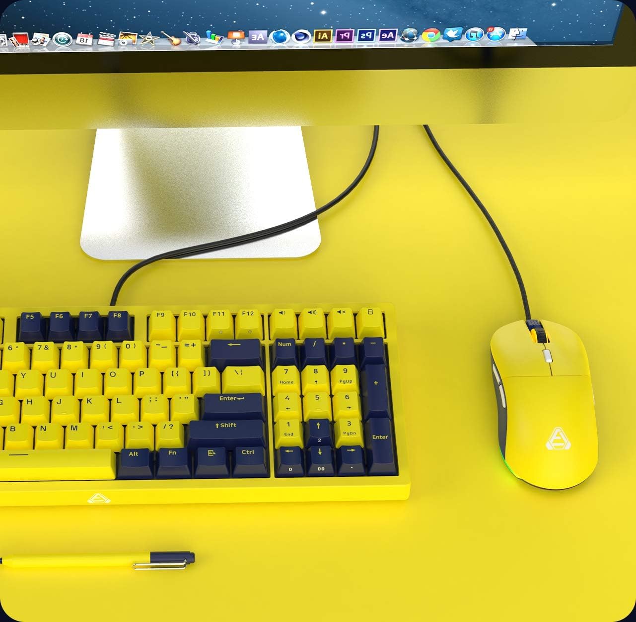 FIRSTBLOOD ONLY GAME. F15 Amber Gaming Mouse with Replaceable Honeycomb Shell, RGB Backlit, 16000 DPI, Programmable 8 Buttons, Symmetrical Shape with Both Side Buttons for Left and Right Hands, Yellow