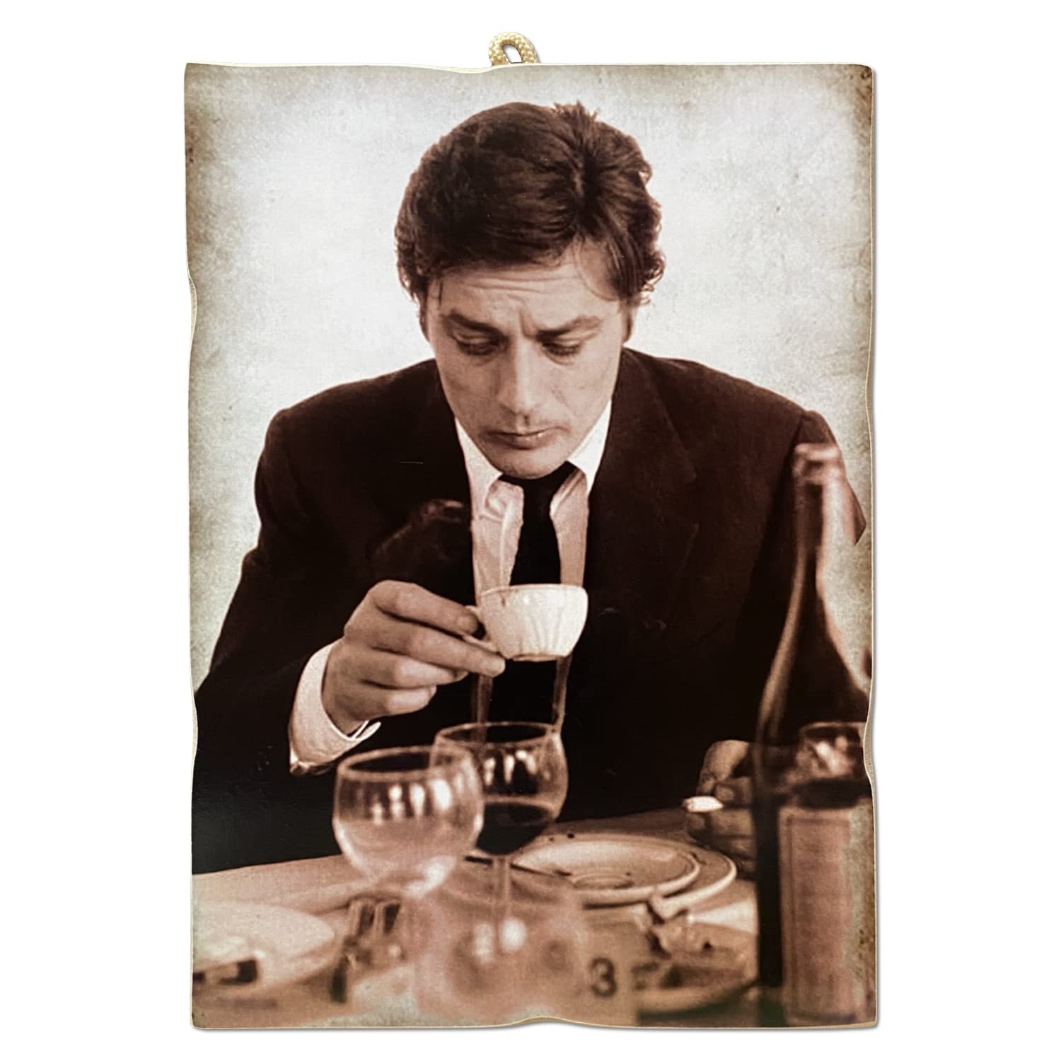 KUSTOM ART CUCUCUBA Picture Picture Vintage Style Series Actors & Coffee Alain Delon Print on Wood 18x25 cm.