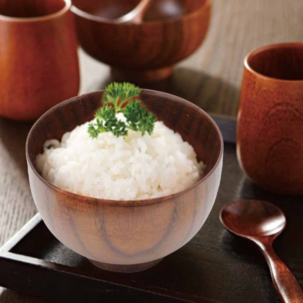 Wooden Round Deep Rice Bowl, 3.74/4.13 Inch Smooth Polished Thickened Anti-scald Serving Bowl for Salad, Soup, Noodles
