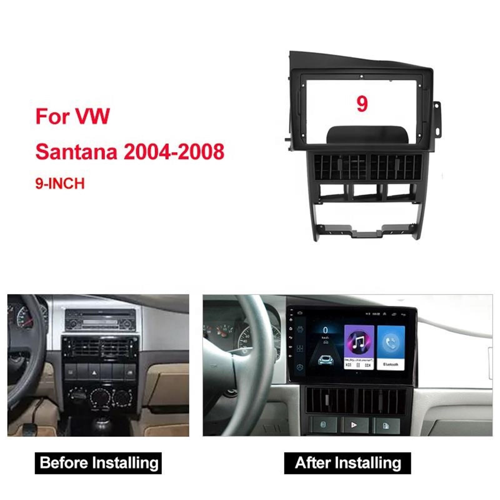 Façade d'autoradio Adaptateur de câble de façade de Cadre de Voiture pour Volkswagen Santana Vista 2000 3000 2004-2008 Kit de Montage de Panneau d'autoradio Auto Radio Cadre