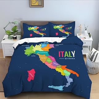 phonxia Colorful Map Superking Size Bed Duvet Cover Bedding Set Comforter Cover with Zipper Closure ＋ 2 Pillowcases Printed Quilt Cover Sets 260cm x 220cm, Soft Microfibre