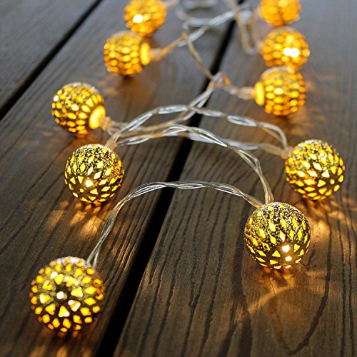 Guirlande lumineuse 10 Boules en métal dorée blanc chaud Cover