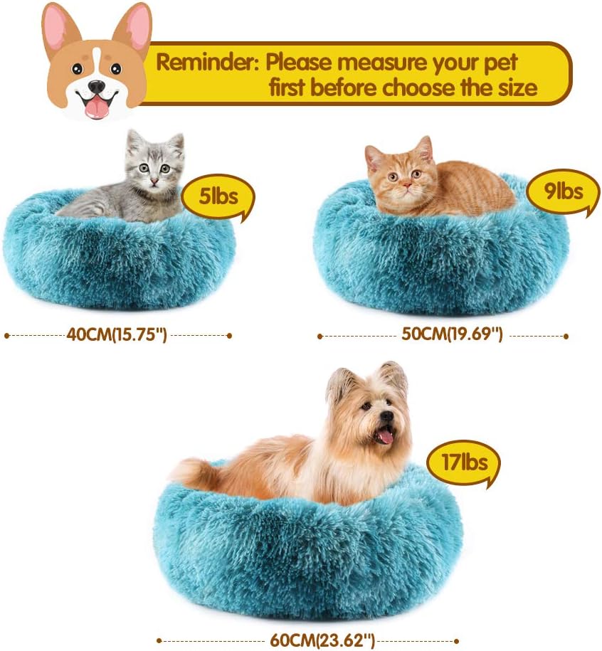 EMUST Pet Cat Bed Dog Bed, 5 Sizes for Small Medium Large Pet Cats Dogs, Round Donut Cat Beds for Indoor Cats, Anti-Slip Marshmallow Dog Beds, Multiple Colors (40cm-15.7‘’, Blue) : Pet Supplies