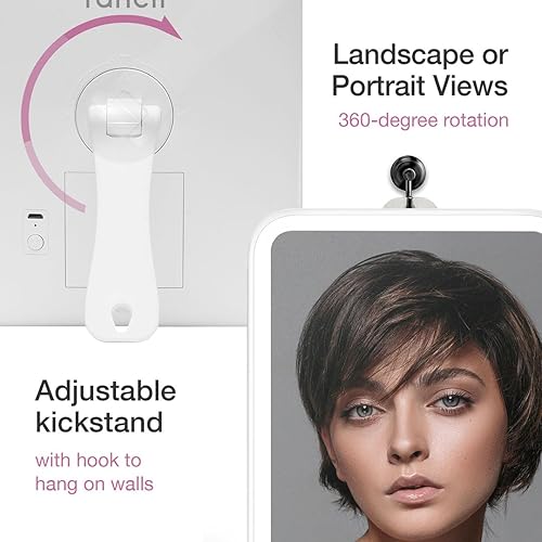 Miniatura 6 de Fancii Espejo de maquillaje de viaje LED recargable con 3 ajustes de color, espejo de aumento desmontable de 10x, luz táctil regulable, soporte