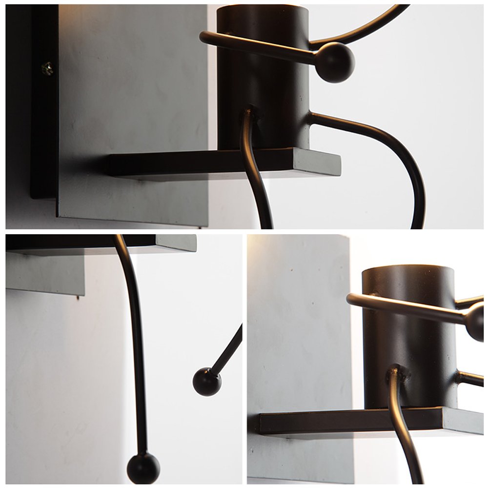 KAWELL Creativo Vintage Lampada da Parete Industriale Retro Applique da Parete Lampada a Muro Supporto in Ferro Art Deco E27 Base per Bar, Camera da Letto, Cucina, Ristorante, caffè, Corridoio, Nero