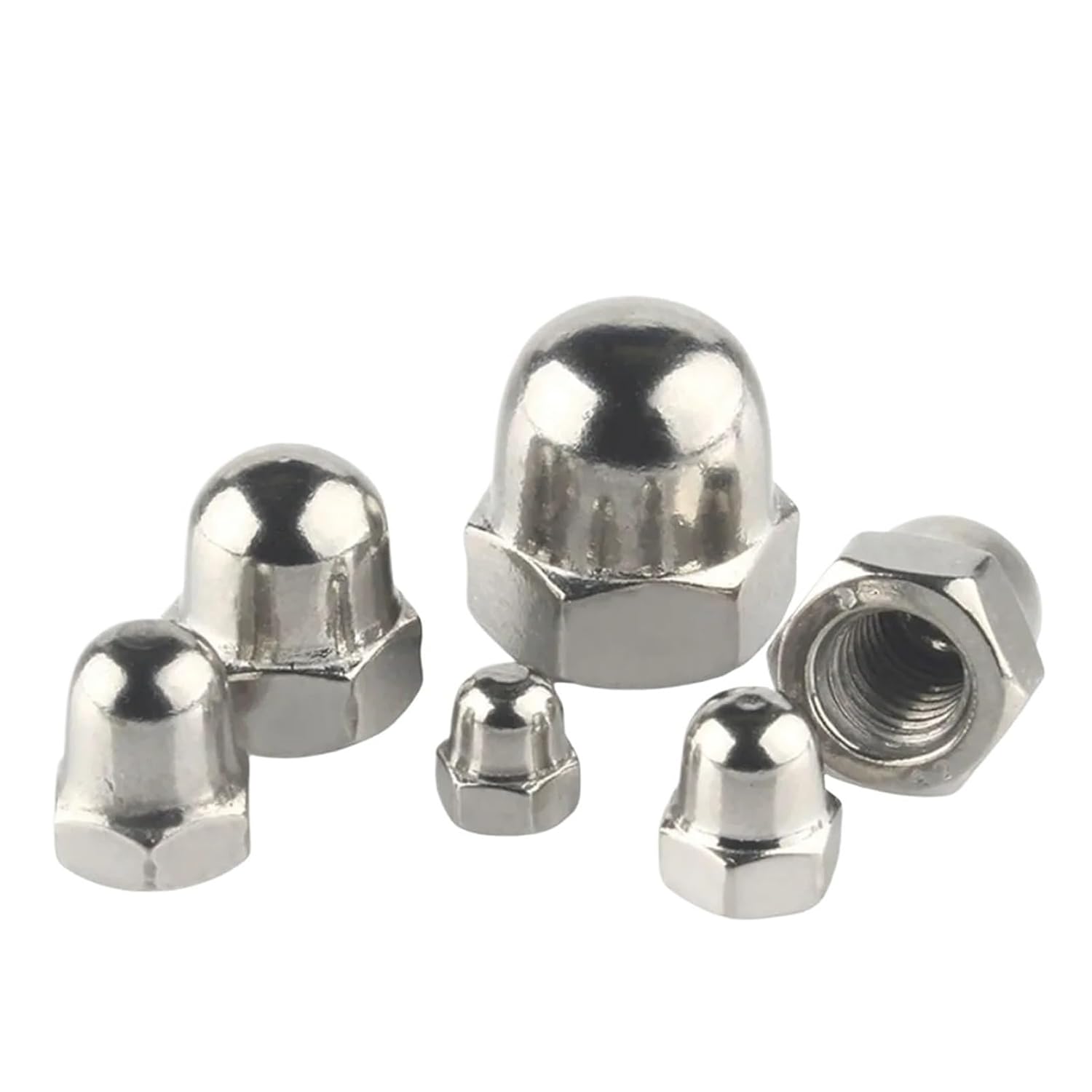 2/5/10/20/50pcs M3 M4 M5 M6 M8 M10 M12 M14 M16 304 Stainless Steel Hex Cap Nuts for Decorative Cover Semicircle Dome Acorn Nut(M5 x 50Pieces)