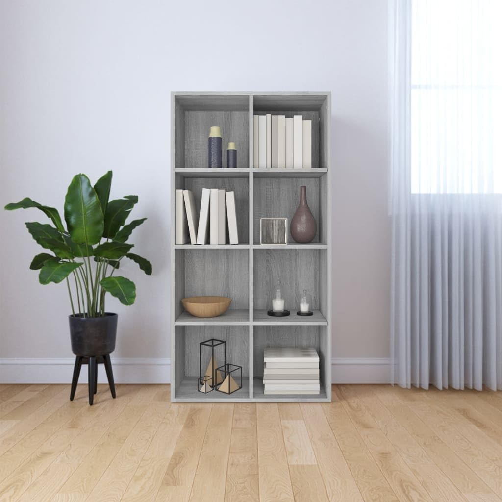 Bücherschrank mit 8 Fächern, Holz Sideboard, Vitrinenschrank, Standschrank, Ordnungssystem für Deko, Wohnzimmer, Schlafzimmer, Büro 66 x 30 x 130 cm