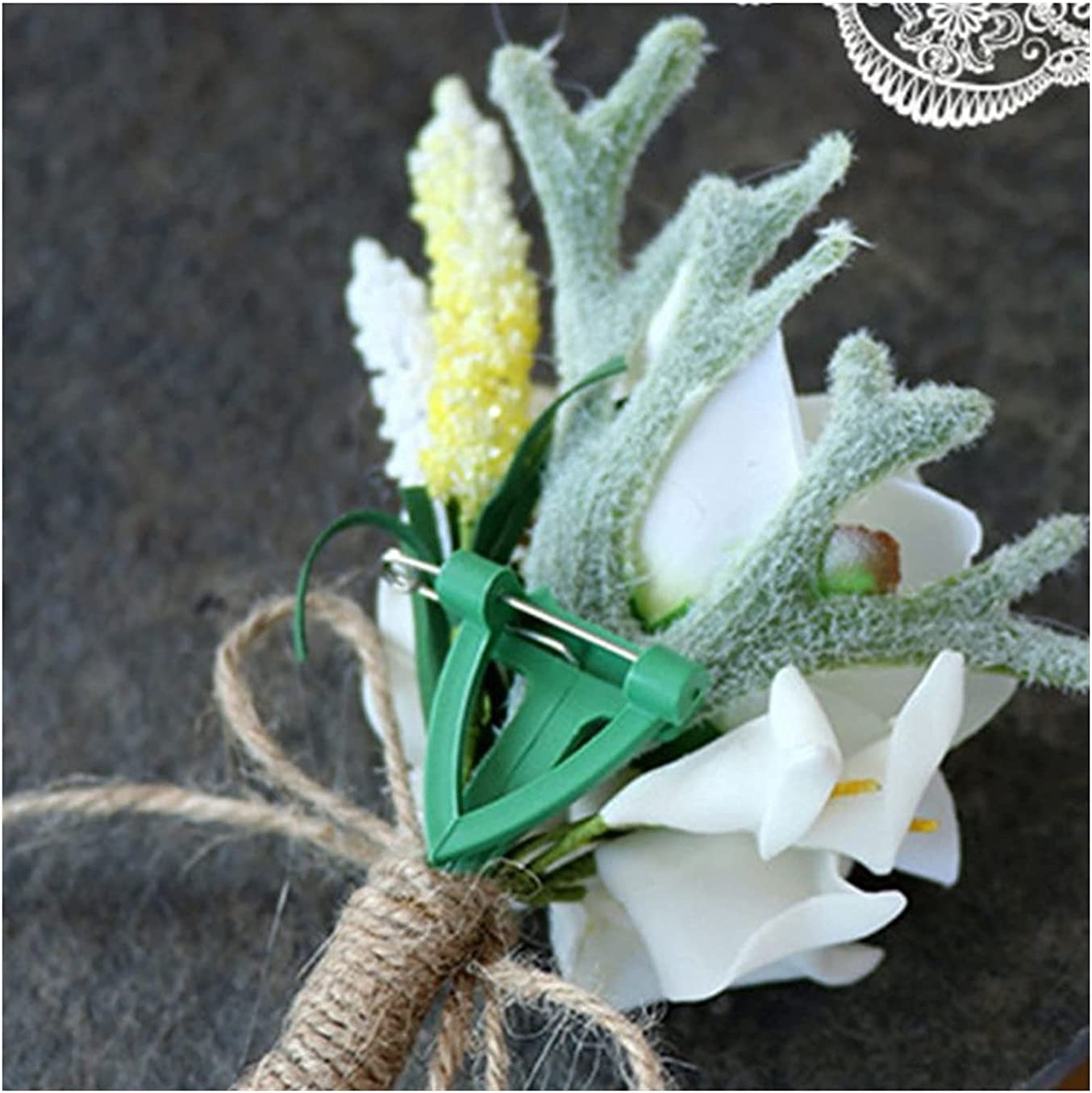 Corpetto da Polso Boutonniere Bouquet Artificiale Calla Lily Fiore all'occhiello Sposo Groomsman Wedding Flower Corpetto Spilla Pin Antlers Decor Party Prom Suit Decor 1104