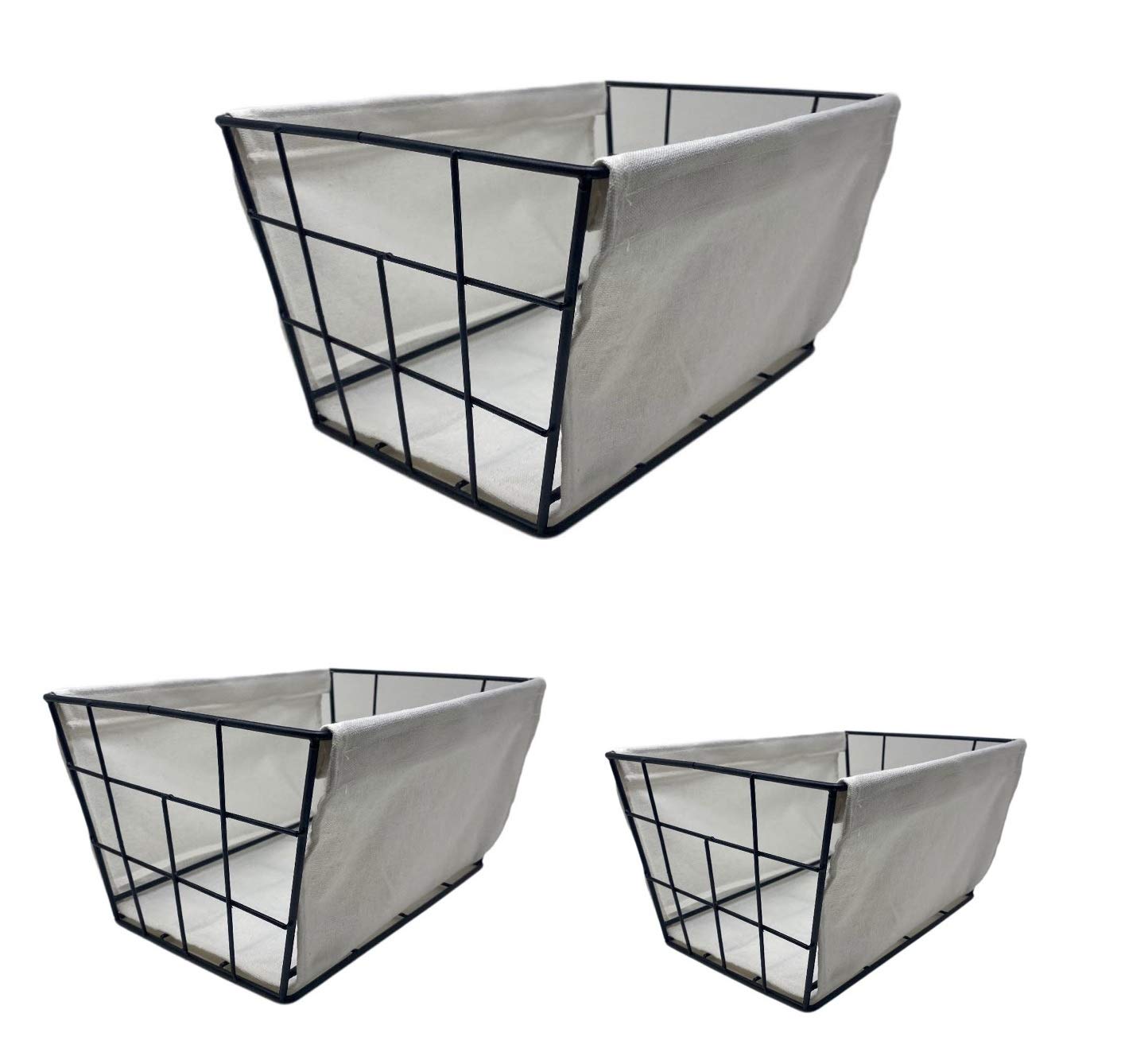 THE NIFTY NOOKSet of 3 Farmhouse Storage Baskets with Basket Liner Set - for Home and Kitchen Storage (Set of 3 Farmhouse - White)