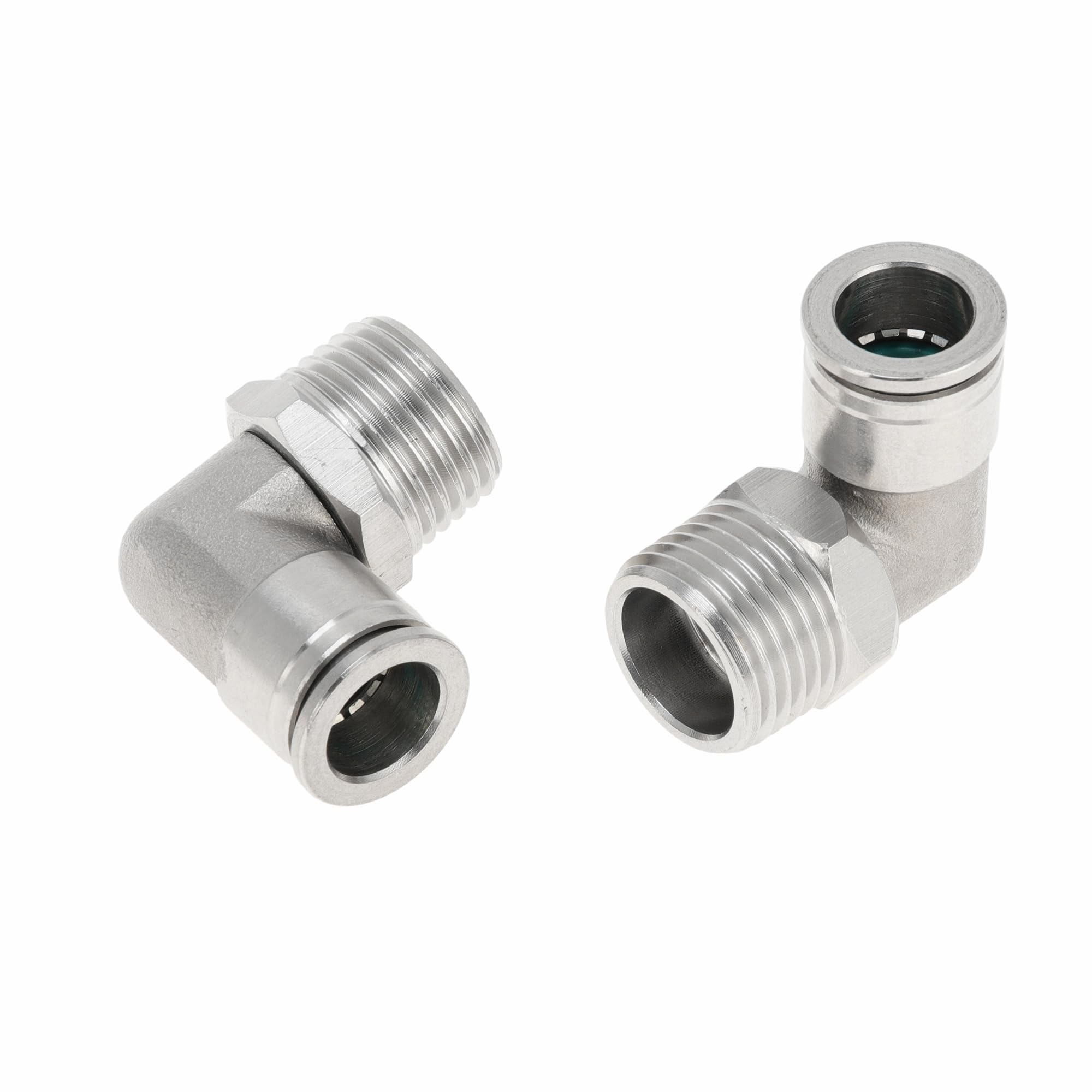 RATCHROLL Push to Connect Air Fittings 1/2" 90 Degree Air Line Quick Joint 304 Stainless Steel 1/2" BSPT 2 Pcs Silver Tone