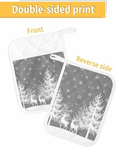 Miniatura 2 de Winter Elk 5Pcs Pot Holders for Kitchen,Non Slip & Heat Insulation Terry Cloth Potholder Set with Pocket,Thick Hot Pad Oven Mitts Trivet Coaster for