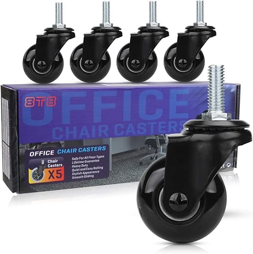 Miniatura 6 de 8T8 Ruedas giratorias de repuesto para silla de 2 pulgadas, ruedas silenciosas y suaves, ruedas resistentes con vástago roscado de 516 pulgadas,