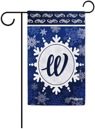 Bandera decorativa de copo de nieve de invierno con monograma W de bienvenida para jardín, letra inicial, decoración de nieve, para exterior, 12.5 x