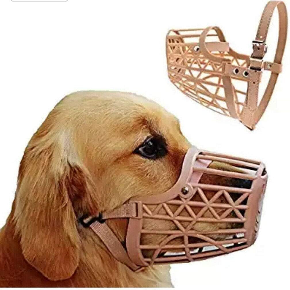Pets Empire Pet Muzzles Portable Plastic No Bite Basket Adjustable Dog Muzzle Mask Cage Mouth Mesh for Biting and Barking Puppy Multiple Size for All Dogs with Adjustable Leather Strap-Color May Vary (XXS)