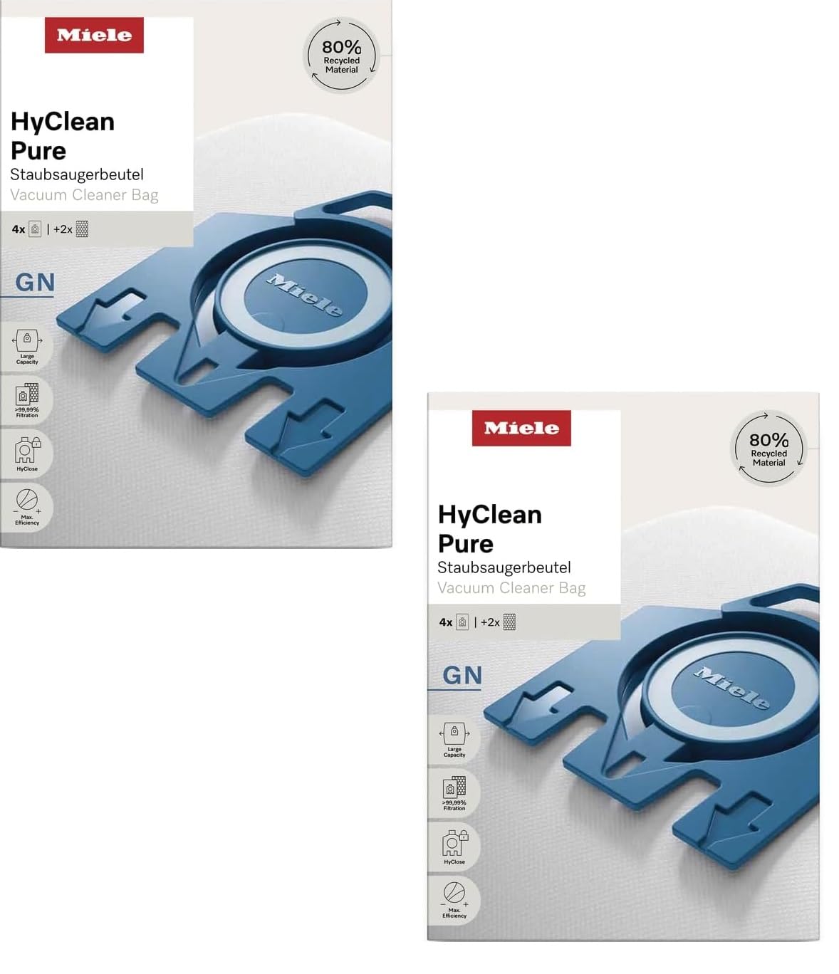 4 Sacchetti per aspirapolvere in microfibra + Filtri compatibili per Miele HyClean Pure, Ecologico, 80% Materiale Riciclato (1, GN)