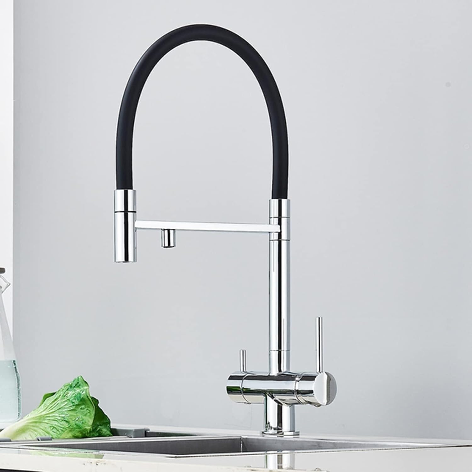 WDSOPK Ornaments Sink Taps 2In1 Faucet Kitchen with Pull Down 2 Handle Water Filter Purifier