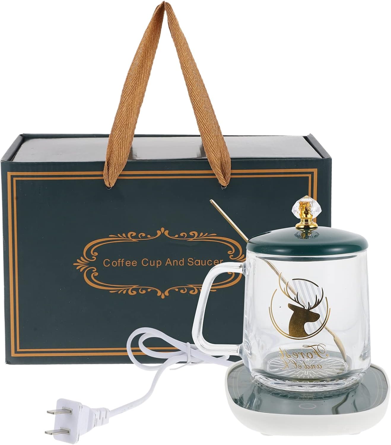 Amosfun Practical Heating Coaster for Ceramic Mug Cup Warmer Cup Scoop Coaster Set