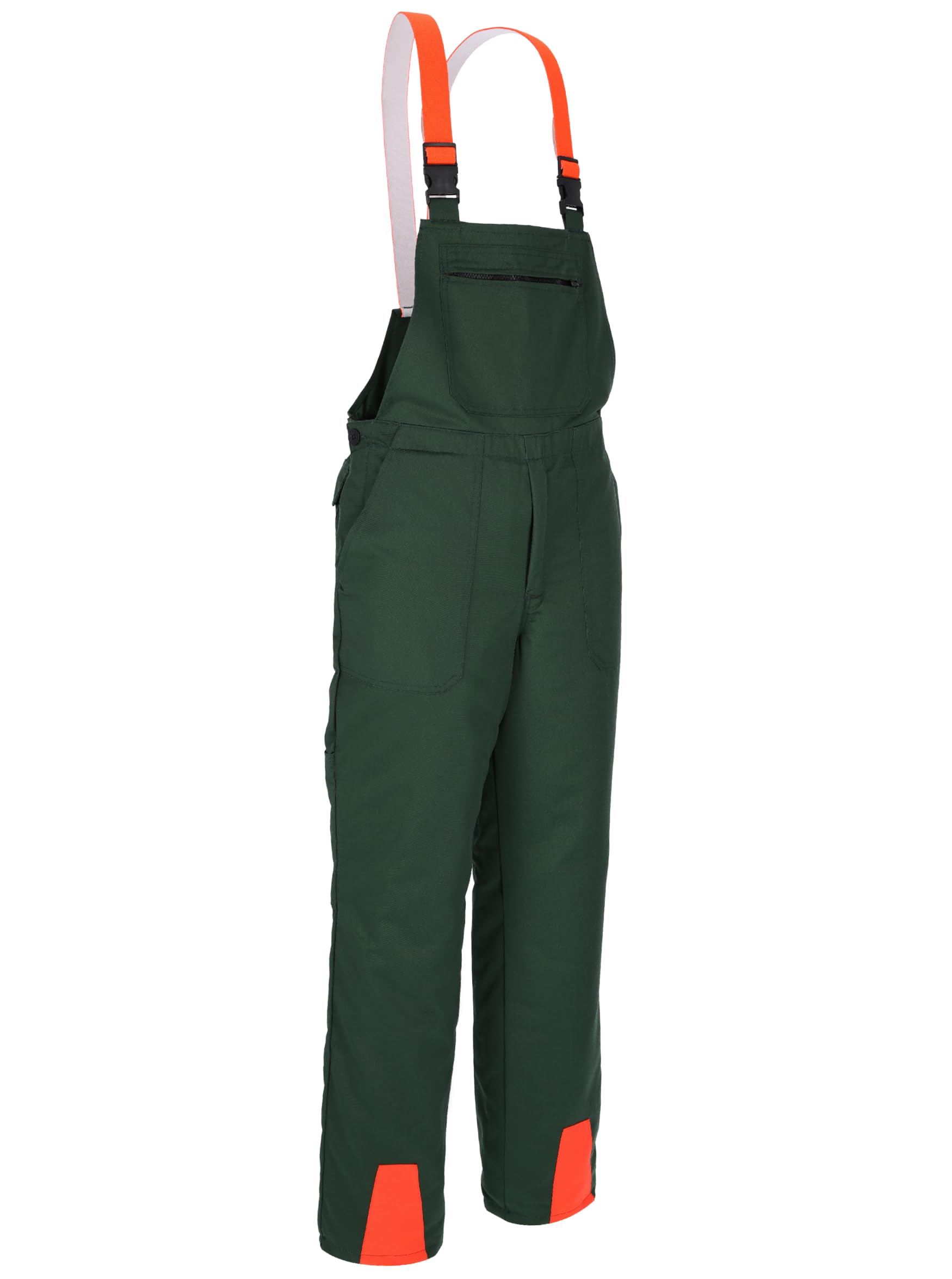 SWS Forst Schnittschutz-Latzhose (Größe 46-60) – Schutzklasse 1 Form A – Verstellbare Hosenträger – Schnittschutzhose mit Warnkeilen – 100 % Polyester – grün/Leuchtorange