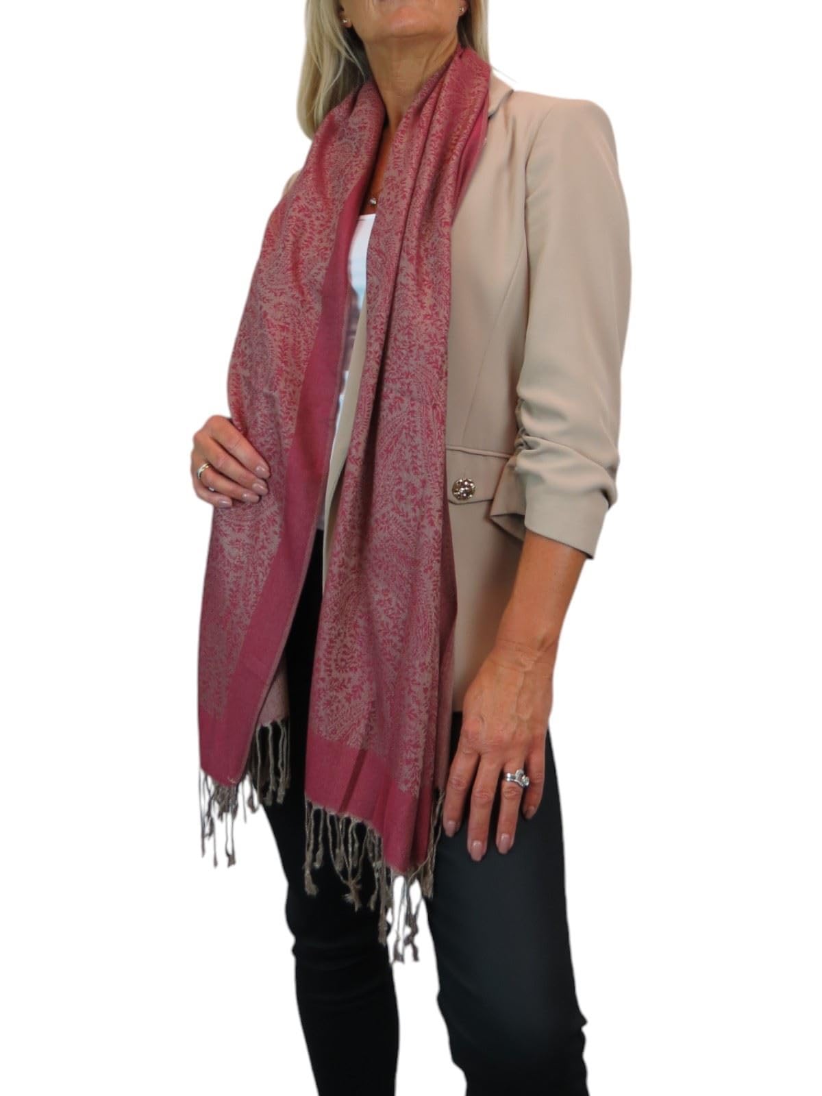 Paulo Due Women's Red Paisley Jacquard Fine Pashmina Shawl Wrap In