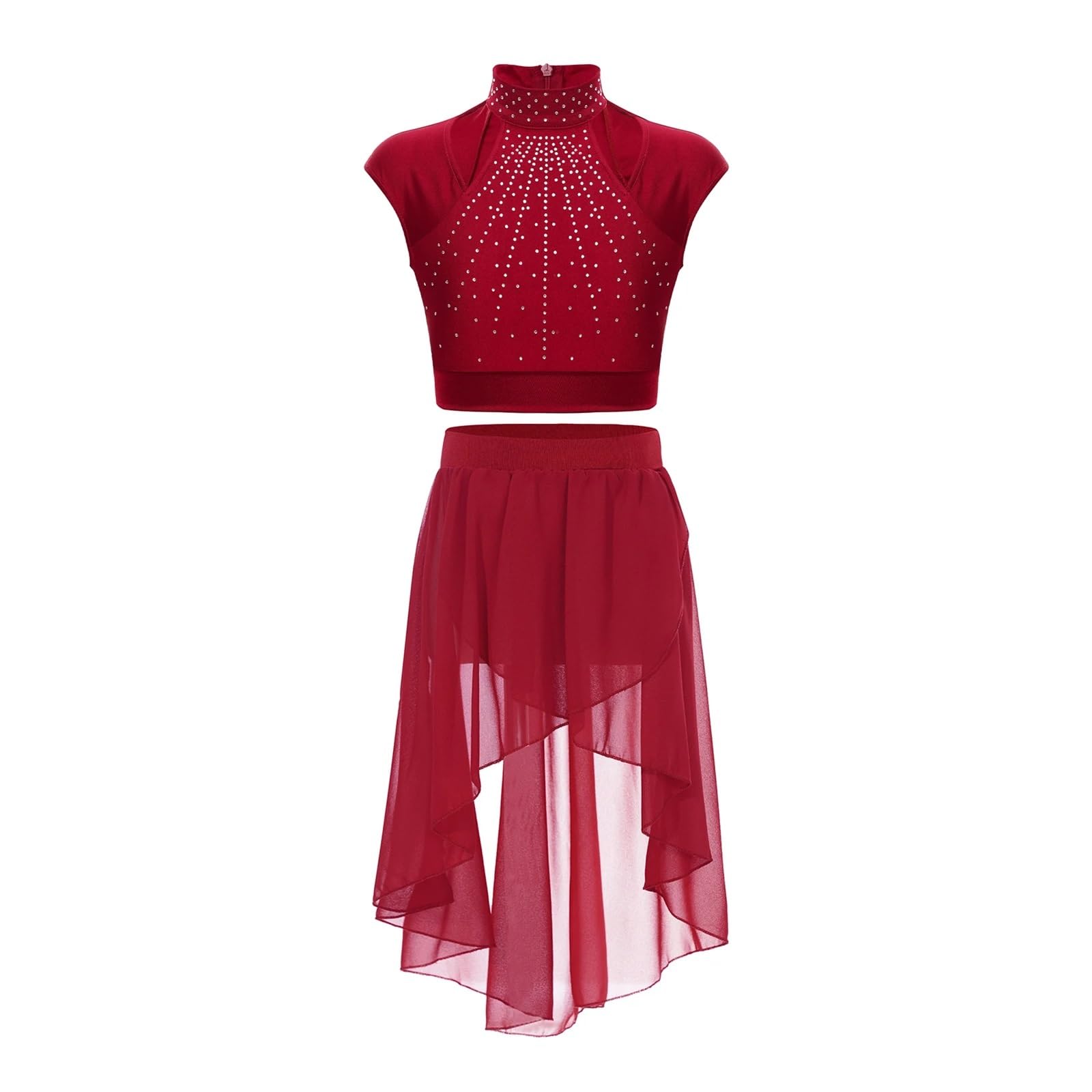 Abito Da Danza Lirica Per Bambine Con Strass E Glitter – Maniche Lunghe E Gonna In Chiffon, Perfetto Per Spettacoli E Competizioni