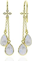 Vista 18 de Aretes largos de oro vermeil de 18 quilates para mujer, cadena de cable de cristal, delicada piedra natal, joyería hipoalergénica para regalos