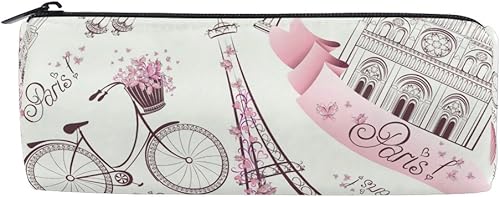 Miniatura 1 de AUUXVA Bolsa de lápices floral de la Torre Eiffel de París, estuche para lápices con cremallera, bolsa para brochas de maquillaje para la escuela,