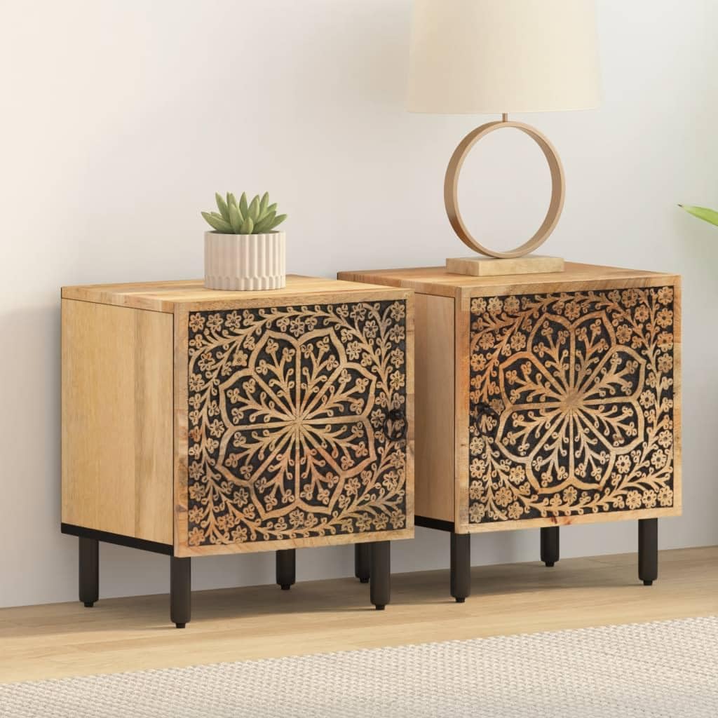 Table de chevet en bois de manguier sculpté main lot de 2