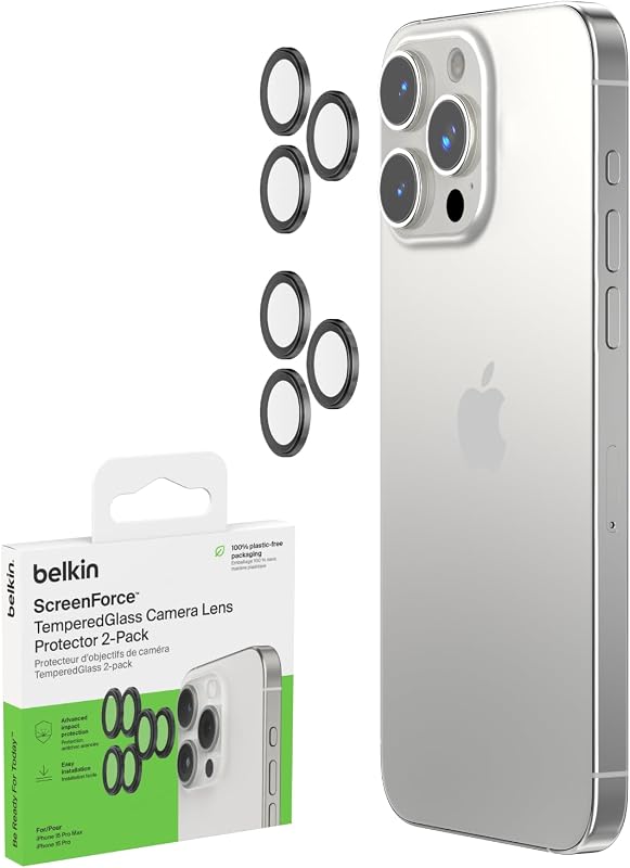 Camera Lens Protector, 2 Pack, Black iPhone 15 Pro/15 Pro Max | tempered glass lens guard, scratch and shatter resistant, preserves photo and video clarity, easy align install