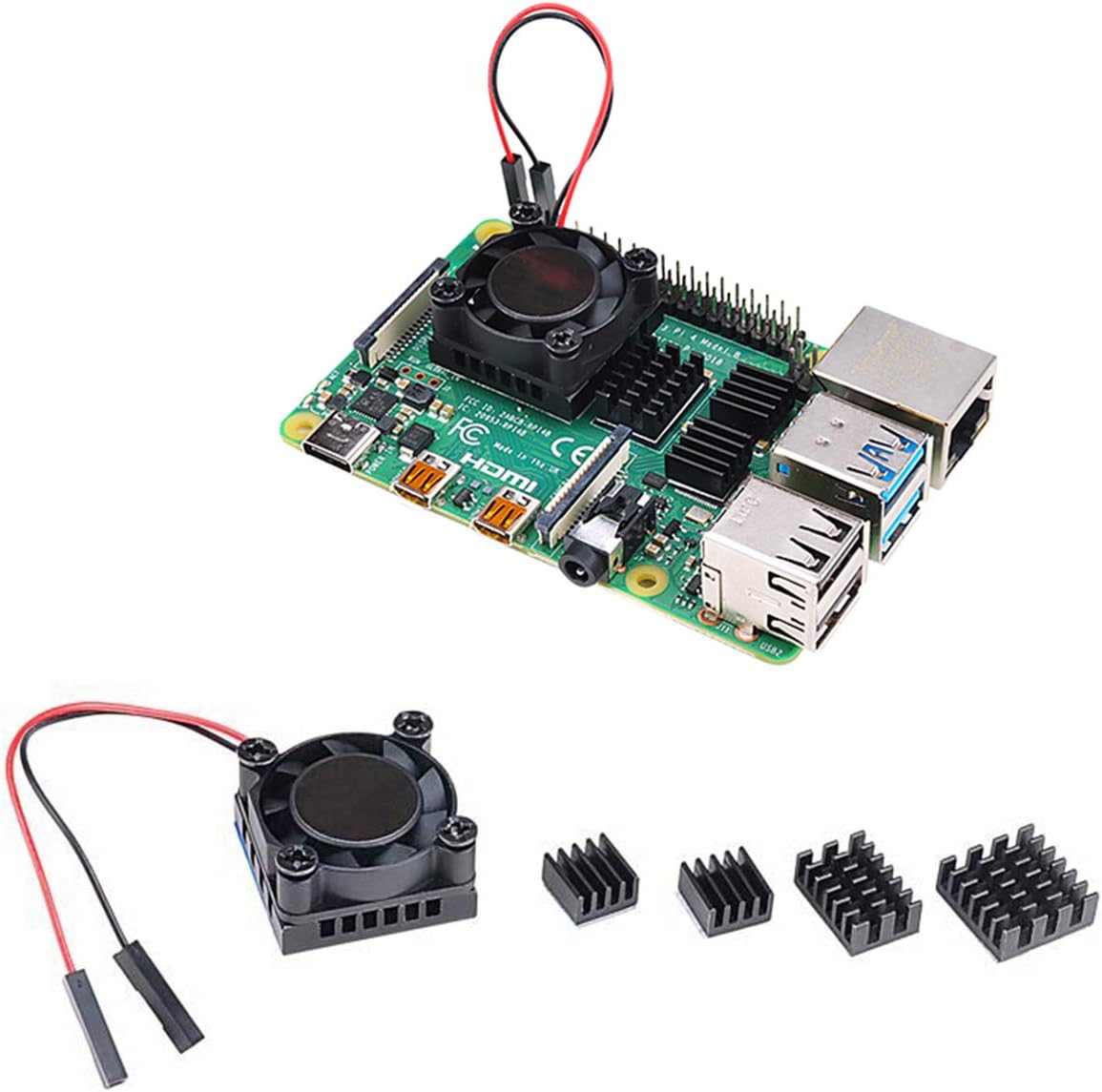 Raspberry Pi 4 Model B Heat Sink Single Cooling Fan RAM Heatsink Set