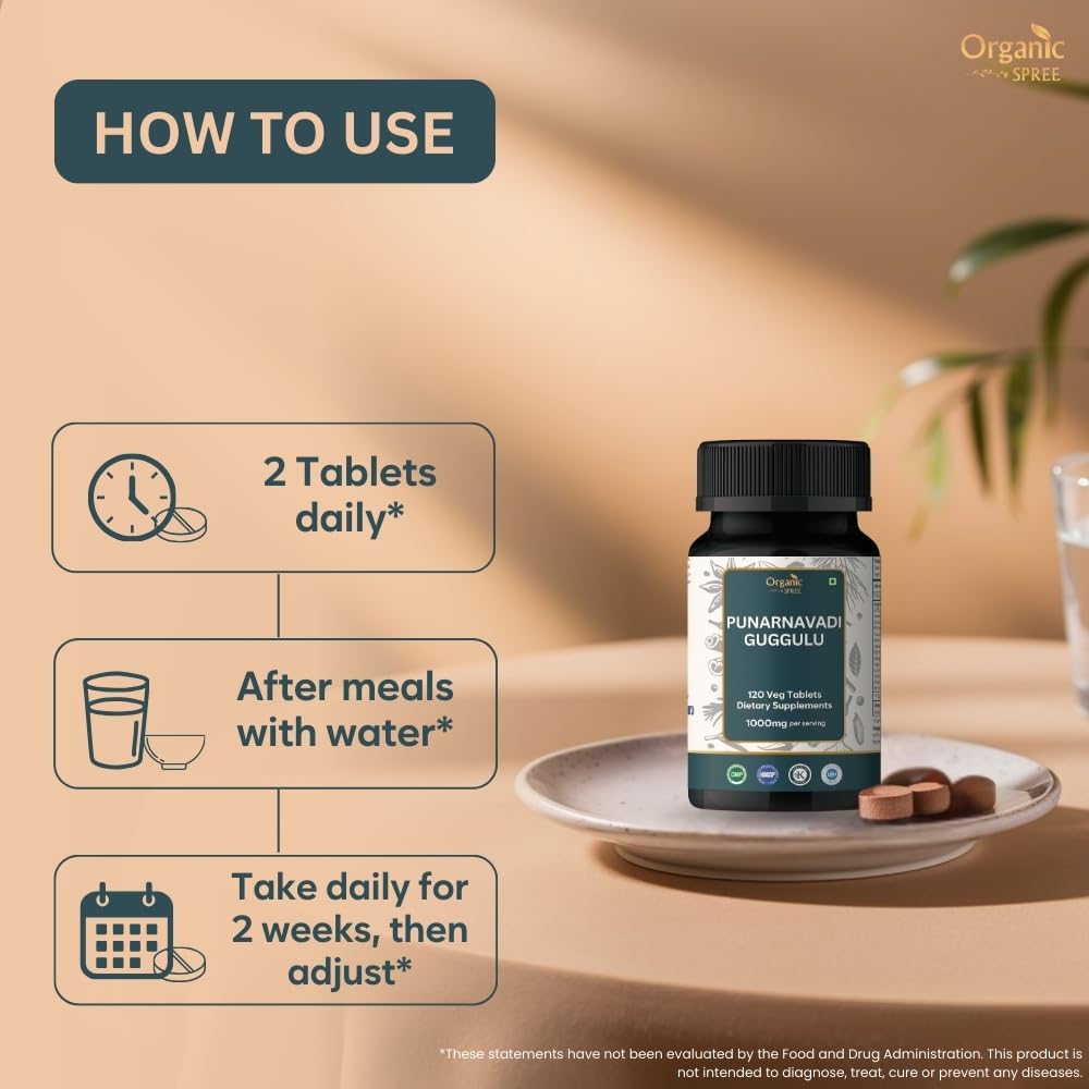 ORGANIC SPREE Punarnavadi Guggulu 120 Tablets - Supports Healthy Fluid Balance* - GMP Certified Ayurvedic Formulation - Certified and Vegetarian — Amazon image 5