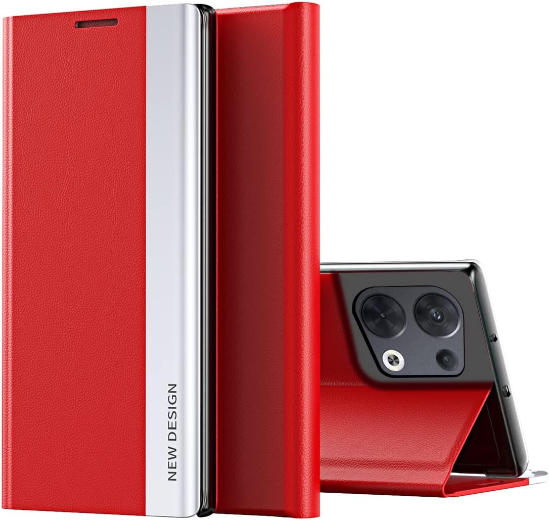 Ysnzaq Magnetic Kickstand Case for Oppo Reno8 6.4", Ultra Slim TPU Leather Shockproof Support Wireless Charging Flip Phone Cover for Oppo Reno8 CX Red
