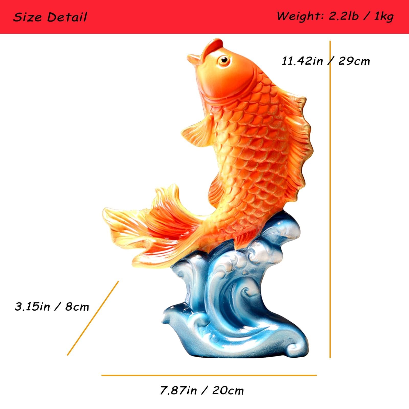 Amazon.co.jp: 磁器製赤い魚の波の置物鯉の像テーブル彫刻
