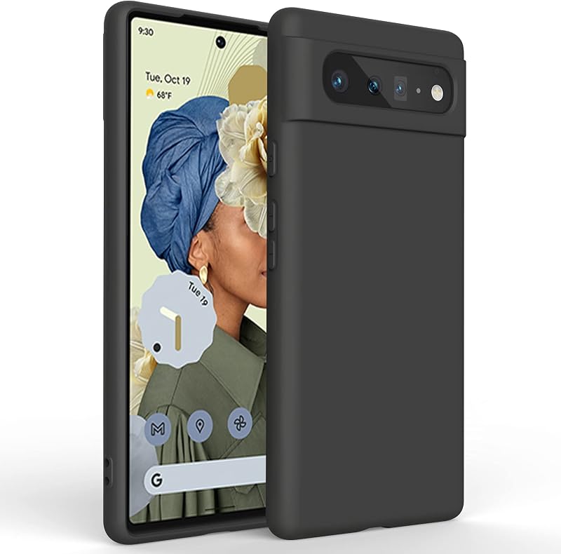 Silicone Phone Case Compatible with Google Pixel 6, Soft Protective Smart Phone Case for Women Men, Durable Anti-Scratch Shockproof Phone Cover Black