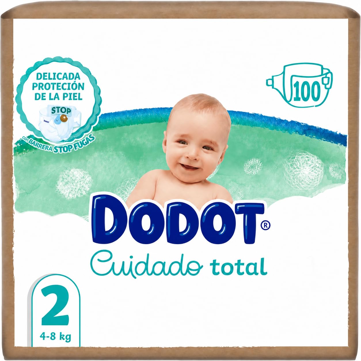 Dodot Pañales Bebé Talla 2 Cuidado Total, 4-8 kg, 100 Pañales