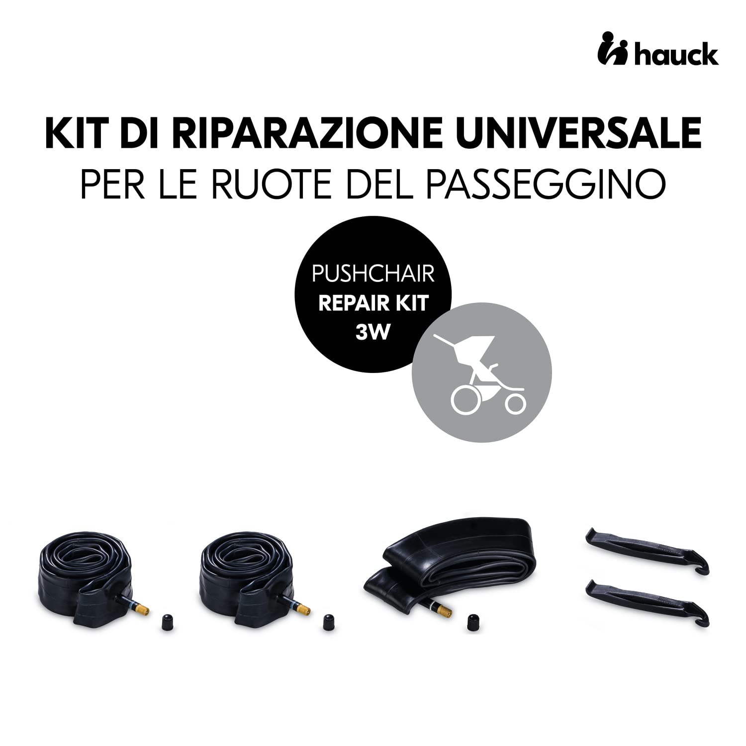 hauck Camere d'Aria di Ricambio per Passeggini - 2x da 16" e 1x da 12" - Compatibile con Passeggino a 3 Ruote Runner, Runner 2 e Runner 3-2 Tiragomme Inclusi