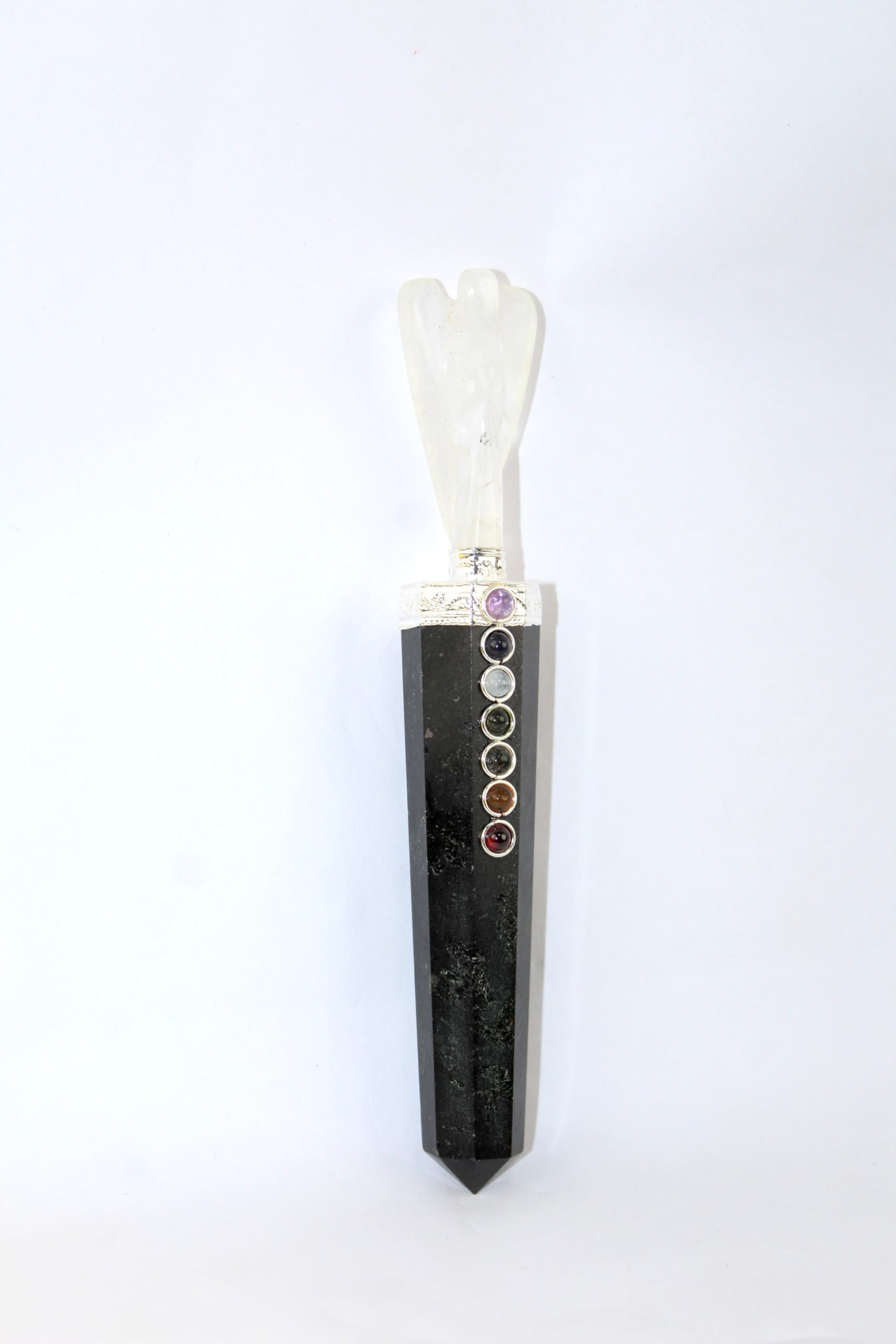 Jet New Black Tourmaline with Crystal Angel Chakra Wand Stick Approx. 5.5 inch Energized Charged Cleansed Programmed Pure Genuine Stick Free Booklet Jet International IMAGE IS JUST A REFERENCE