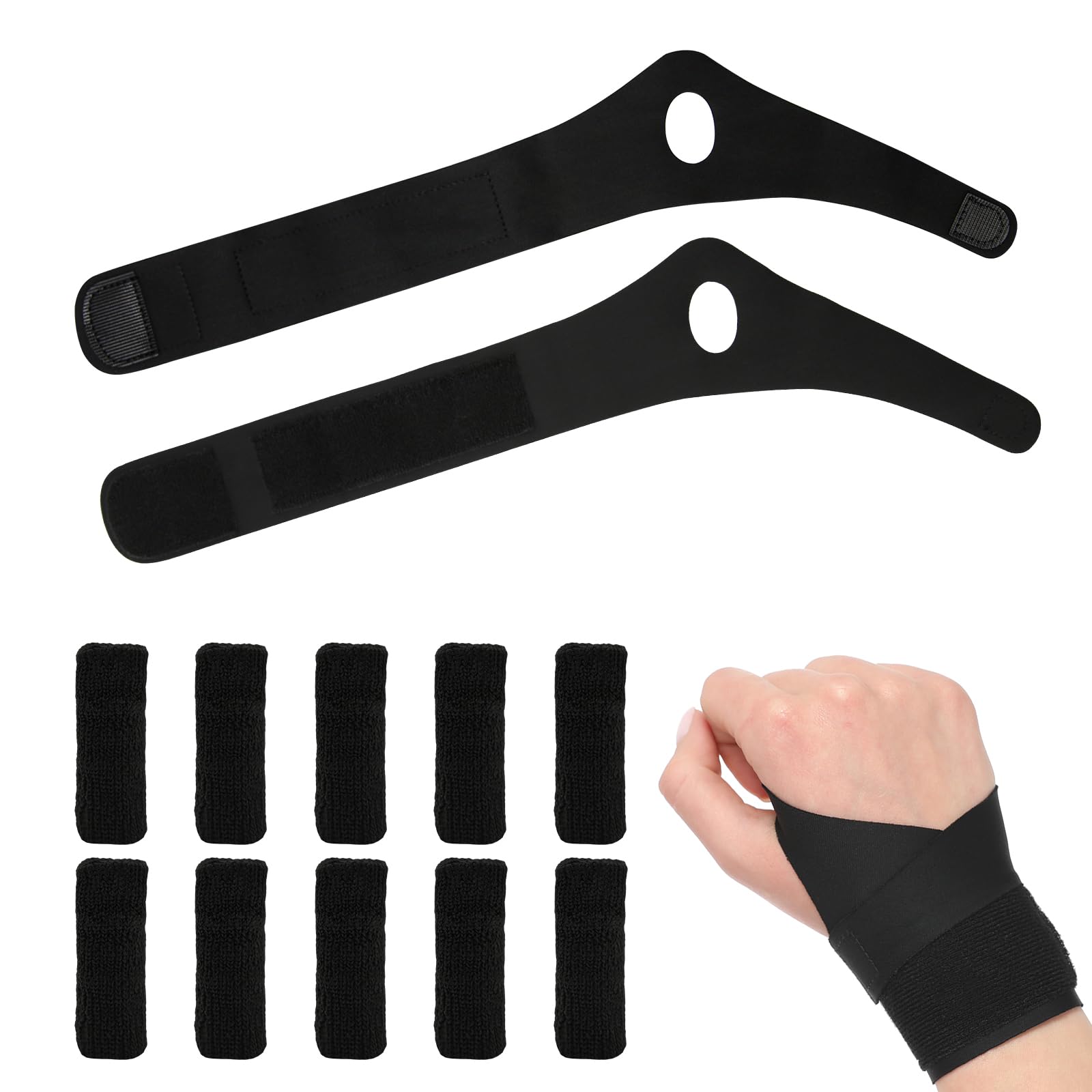 12Pcs Crochet Gloves for Pain Relief, 2 Wrist Supports and 10 Finger Sleeves Guards, Crochet Hook Grips to Reduce Finger Friction and Wrist Discomfort, Comfortable Accessories for Knitting
