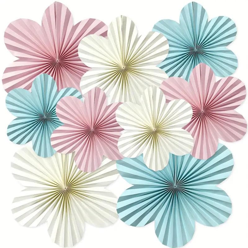 9 Pcs White, Purple and Blue Hanging Flower Paper Decorative Fan – for Party Decorations, Birthday, Wedding, Anniversary, Backdrop & Home Wall Décor (Pack of 9)-image-31